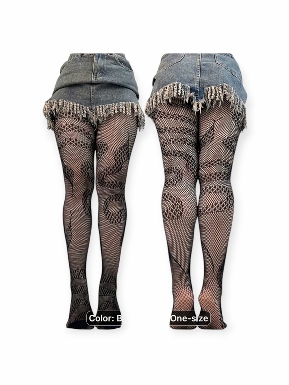 Plus size Snake Black Patterned Fishnet Tights - Festival Date Night Glam